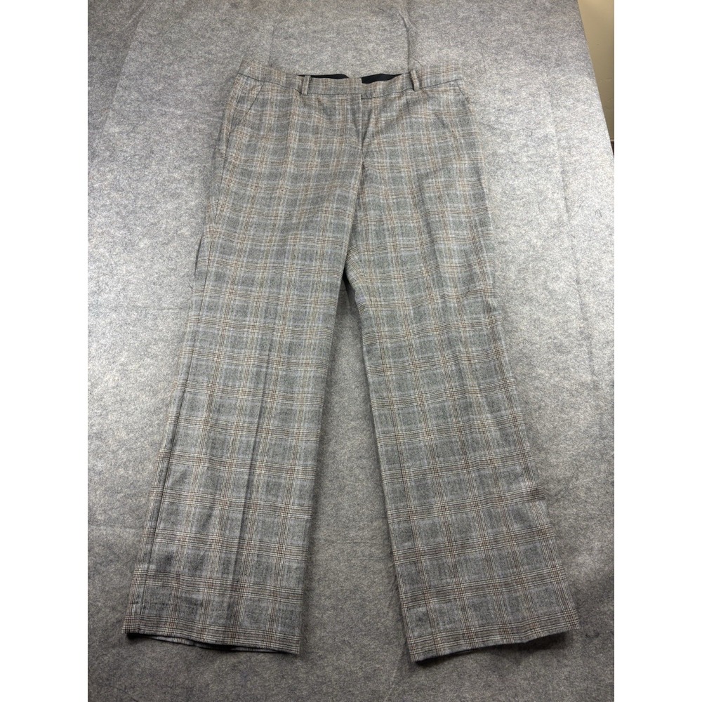 Talbots Womens 14 Plaid Stretch Wool Blend Wide Leg Lined Pants Old Money Preppy